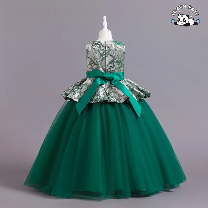 LEZONKIDS - 2023 Vestido de Noiva Infantil Azul para Meninas, Vestido Formal de Comunhão com Renda Longa e Princesa para Festa de Debutante